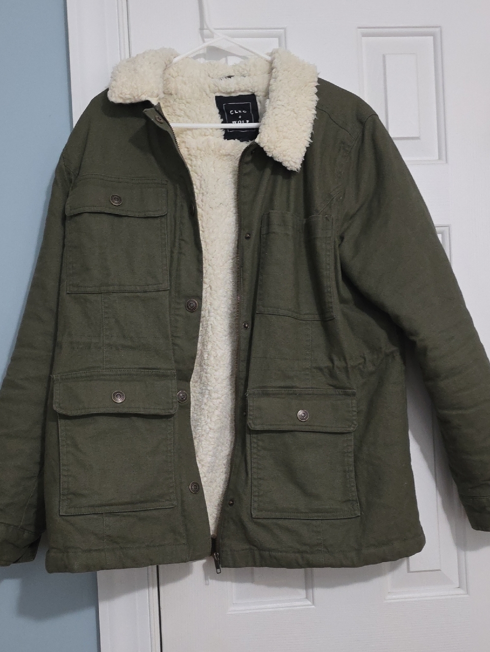 Cleo  + Wolf Olive Field Jacket with Cream Sherpa Lining